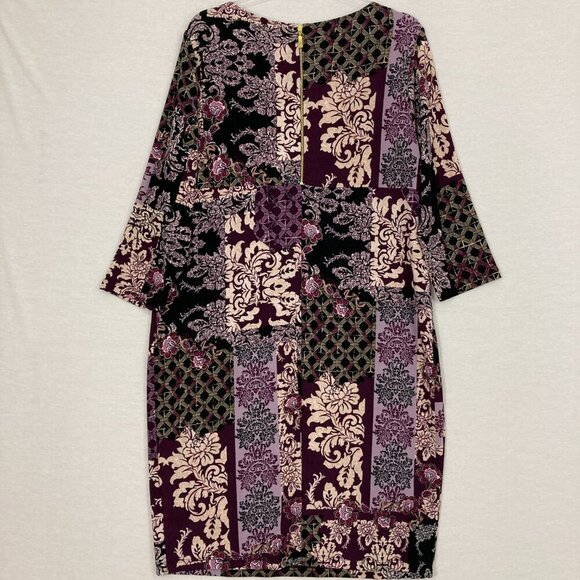 Chico's Travelers Purple Floral Abstract Slinky Knit Zip Back Dress size 12/14 - Picture 9 of 11